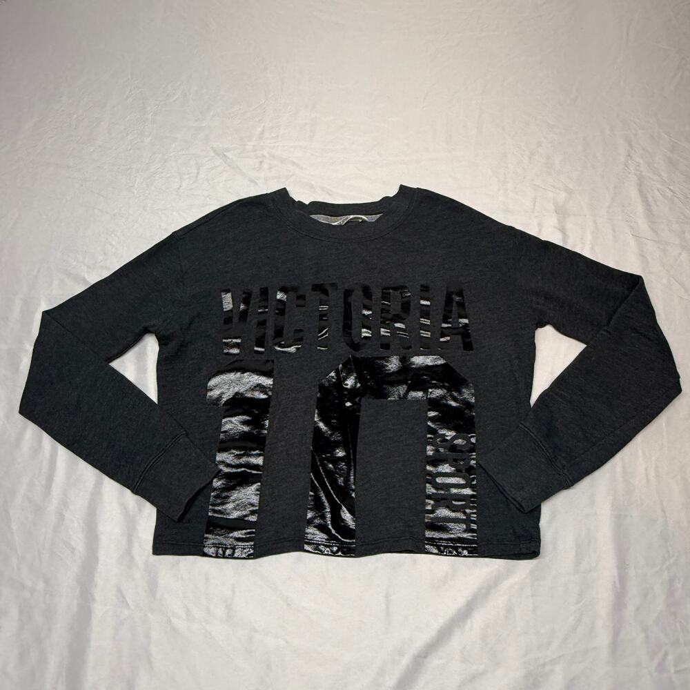 Victoria’s Secret Victoria Sport XS Cropped Sweatshirt Charcoal Metallic Logo